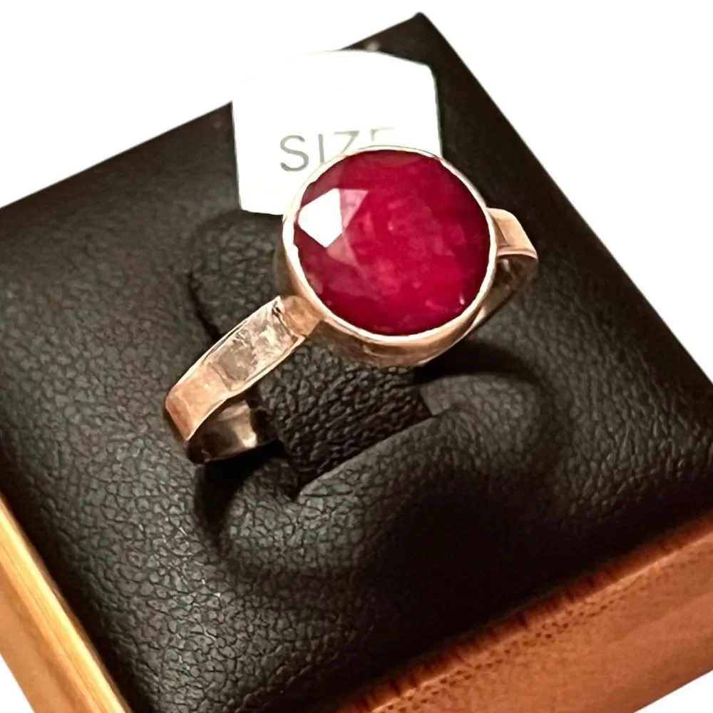 Artisan Sterling Silver Ruby Solitaire Ring Size 8